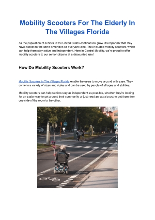 Mobility Scooters For The Elderly In The Villages Florida