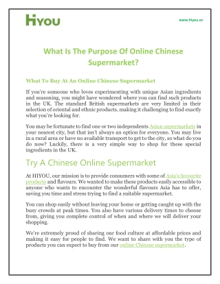 What Is The Purpose Of Online Chinese Supermarket?