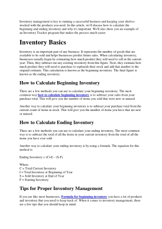 How do you calculate beginning and ending inventory?