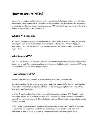 How to secure NFTs?