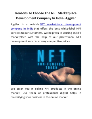 Reasons To Choose The NFT Marketplace Development Company In India