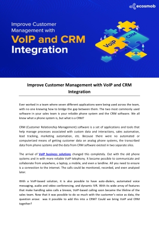 Improve Customer Management with VoIP and CRM Integration