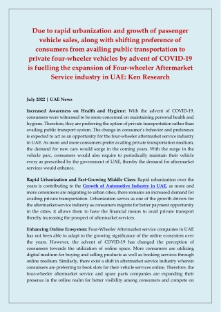 UAE Automotive Aftermarket Service Industry Outlook to 2026