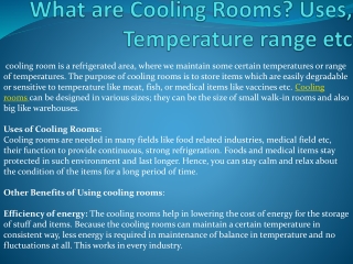 What are Cooling Rooms? Uses, Temperature range etc