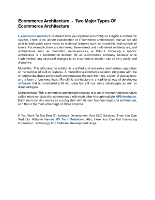 Ecommerce Architecture  -  Two Major Types Of Ecommerce Architecture