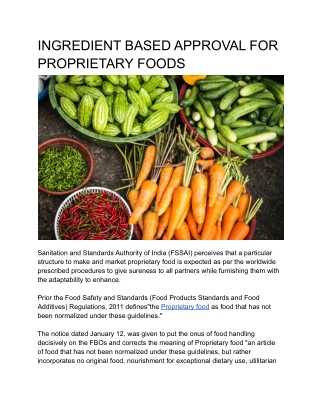 INGREDIENT BASED APPROVAL FOR PROPRIETARY FOODS