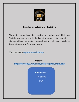 Register on Vclubshop  Trytobyu