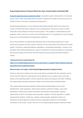 Acquired Agranulocytosis Treatment Market Size, Share, Growth Analysis and Outlook 2028