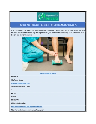 Physio for Plantar Fasciitis  Myohealthphysio