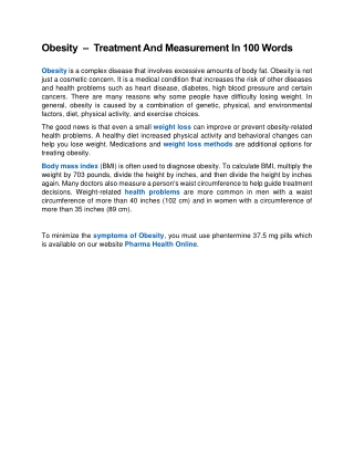 Obesity  –  Treatment And Measurement In 100 Words