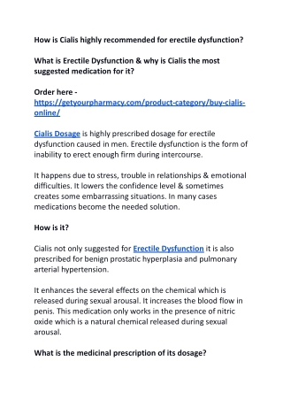 How is Cialis highly recommended for erectile dysfunction