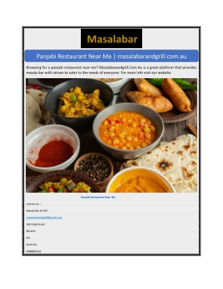 Panjabi Restaurant Near Me  masalabarandgrill.com