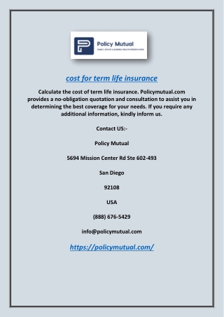 Cost for Term Life Insurance | Policymutual.com