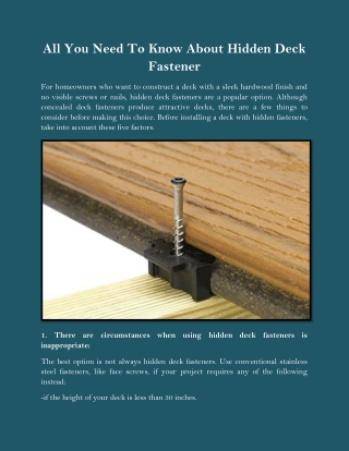 All You Need To Know About Hidden Deck Fastener