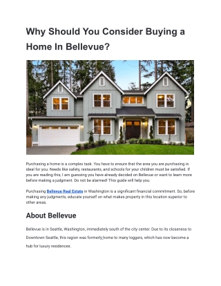 Why Should You Consider Buying a Home In Bellevue