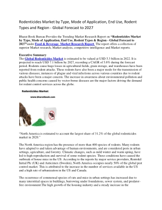 Rodenticides Market by Type, Mode of Application, End Use, Rodent Types and Region - Global Forecast to 2027