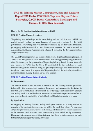 UAE 3D Printing Market Competition, Size and Research Report 2022 Under COVID-19