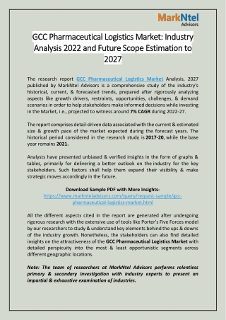 GCC Pharmaceutical Logistics Market: Industry Analysis 2022 and Future Scope