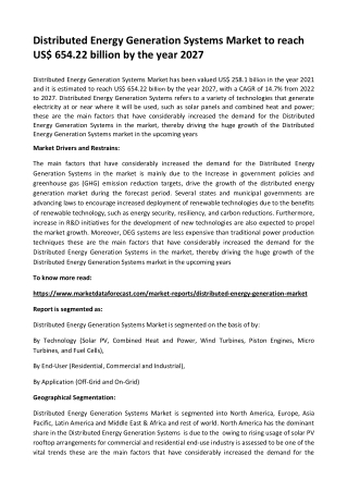 Distributed Energy Generation Systems Market