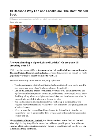 10 Reasons Why Leh and Ladakh are The Most Visited Spot