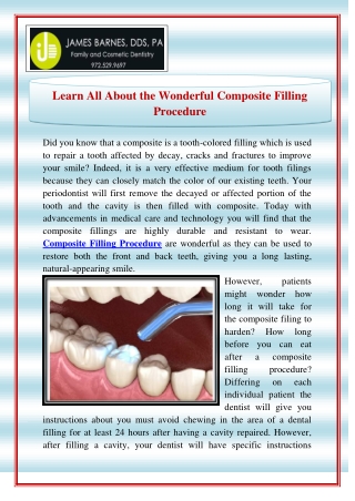 Learn All About the Wonderful Composite Filling Procedure