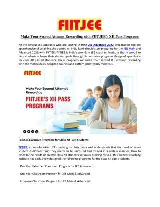 Make Your Second Attempt Rewarding with FIITJEE’s XII Pass Programs