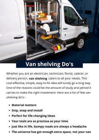 Van shelving Do's