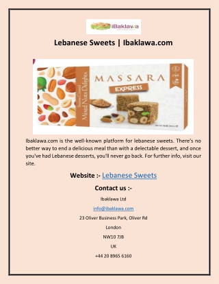Lebanese Sweets  Ibaklawa