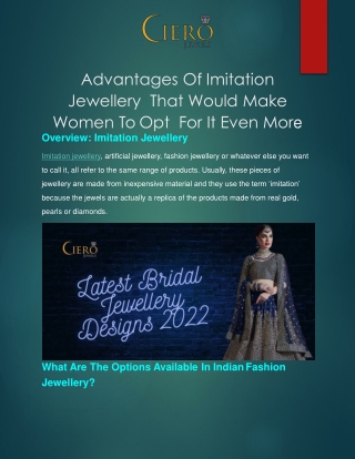 Advantages Of Imitation Jewellery That Would Make Women To Opt For It Even More