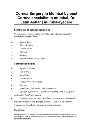 Cornea Surgery in Mumbai by best Cornea specialist in mumbai, Dr. Jatin Ashar |