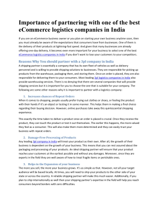 Importance of partnering with one of the best eCommerce logistics companies in India