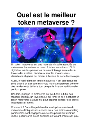Quel est le meilleur token metaverse ?