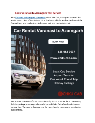 Book Varanasi to Azamgarh Taxi Service