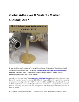 Global Adhesives & Sealants Market Outlook, 2027