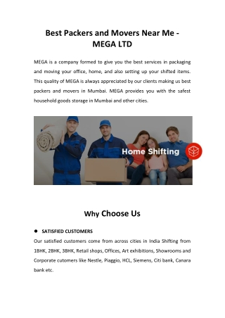 Best packers and movers near me - MEGA LTD