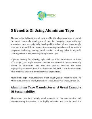 5 Benefits Of Using Aluminum Tape