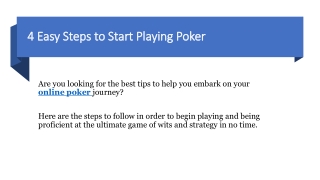 4 Easy Steps to Start Playing Poker
