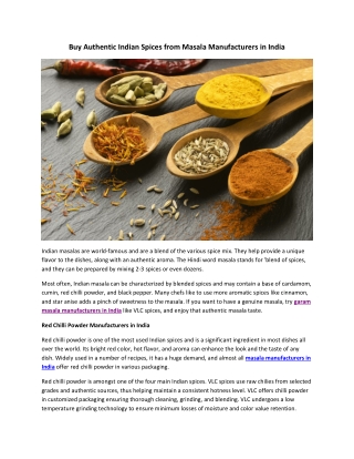 Buy Authentic Indian Spices from Masala Manufacturers in India - VLC