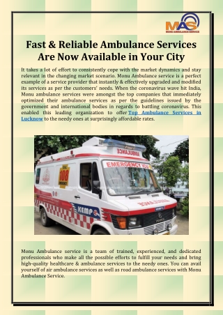 Top Ambulance Services in Lucknow