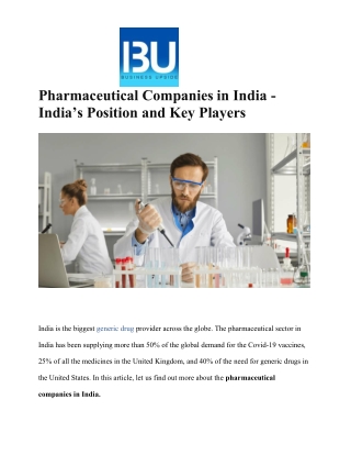 Pharmaceutical Companies in India -India’s Position and Key Players