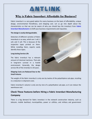 Why is Fabric Innerduct Affordable for Business?