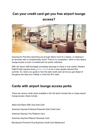 Can your credit card get you free airport lounge access