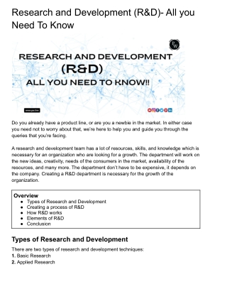Research and Development- All you need to know
