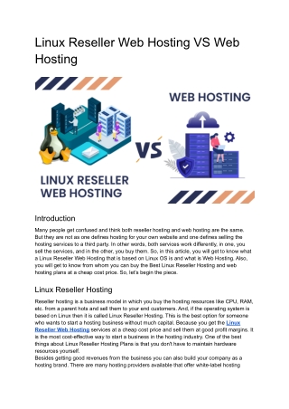 Linux Reseller Web Hosting VS Web Hosting