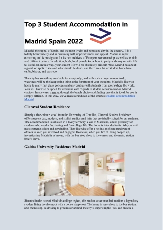 Top 3 Student Accommodation in Madrid Spain 2022