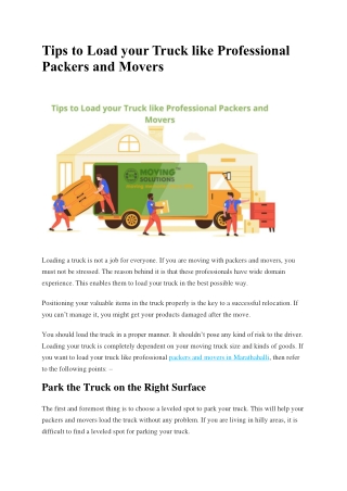 Tips to Load your Truck like Professional Packers and Movers