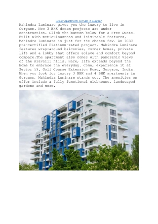 Luxury Apartments For Sale in Gurgaon