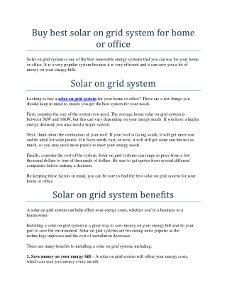 Buy best solar on grid system for home or office
