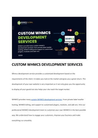 CUSTOM WHMCS DEVELOPMENT SERVICES