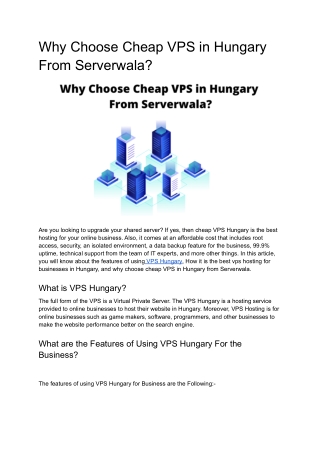 Why Choose Cheap VPS in Hungary From Serverwala?